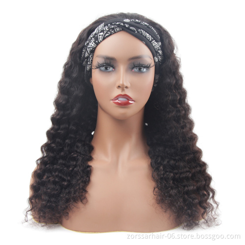 cheap natural virgin brazilian hair human wig vendors deep wave headband wig human hair